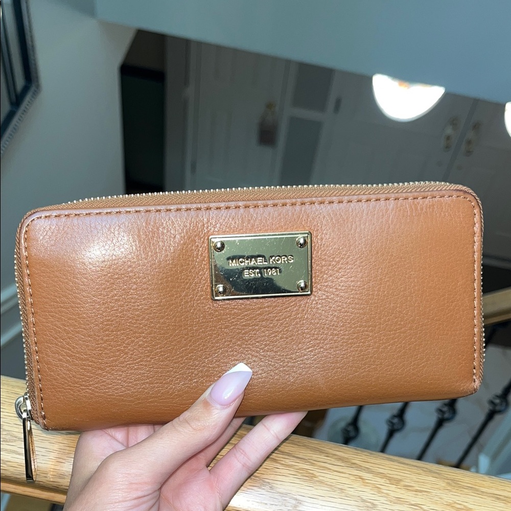 Michael Kors Tan Leather Zip Wallet